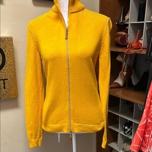 Lafayette 148 New York Yellow Cardigan with Mock Turtleneck and Ribbed C…